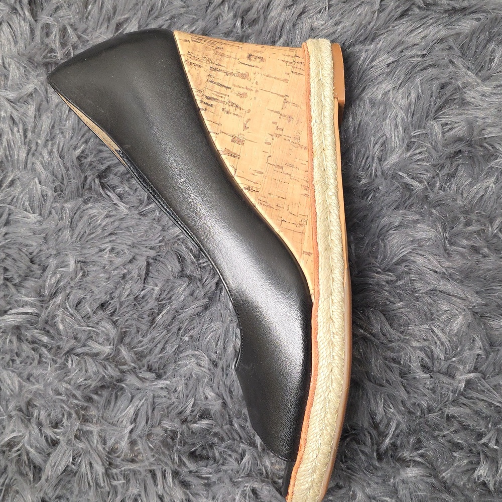 Cole Haan Black Peep-Toe Cork Wedge Espadrille. Size 6.5. EUC - Picture 2 of 8